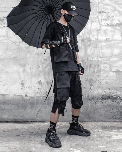 Versatile Long Cargo Shorts -  techwear - Versatile Long Cargo Shorts for Urban Comfort