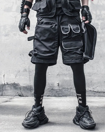 Versatile Multi-Pocket Cargo Shorts -  black shorts - Functional Multi-Pocket Cargo Shorts for Adventures