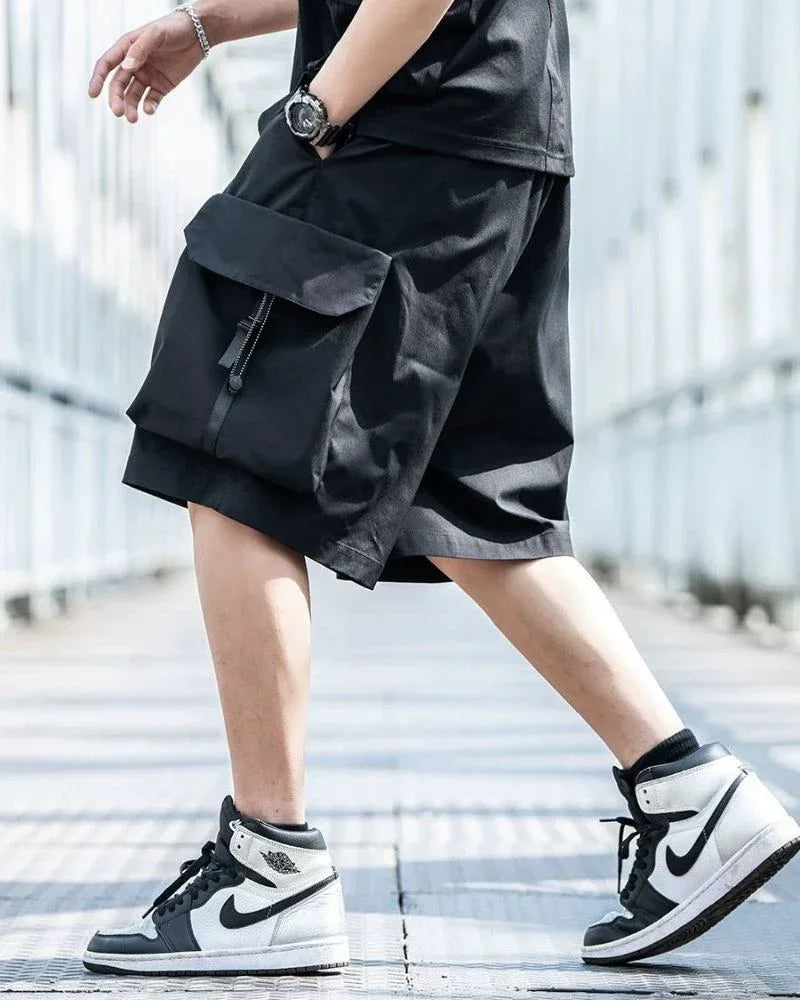 Versatile Pocket Cargo Shorts -  black shorts - Comfortable Techwear Cargo Shorts for Daily Use