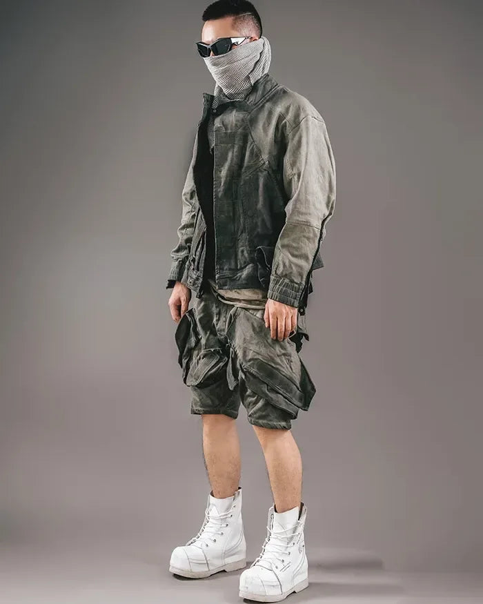 Vibrant Cyberpunk Quest Shorts -  multi-pocket shorts - Functional Cyberpunk Quest Shorts for Everyday Use