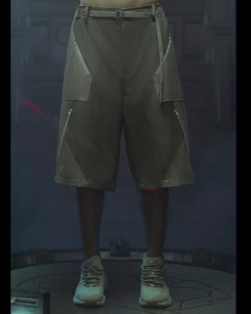 Visionary Cyberpunk Shorts -  magnetic gray shorts - Techwear Cyberpunk Shorts with Functional Pockets