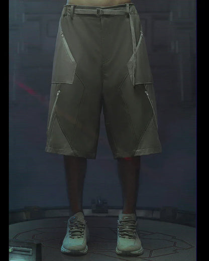 Visionary Cyberpunk Shorts -  magnetic gray shorts - Techwear Cyberpunk Shorts with Functional Pockets