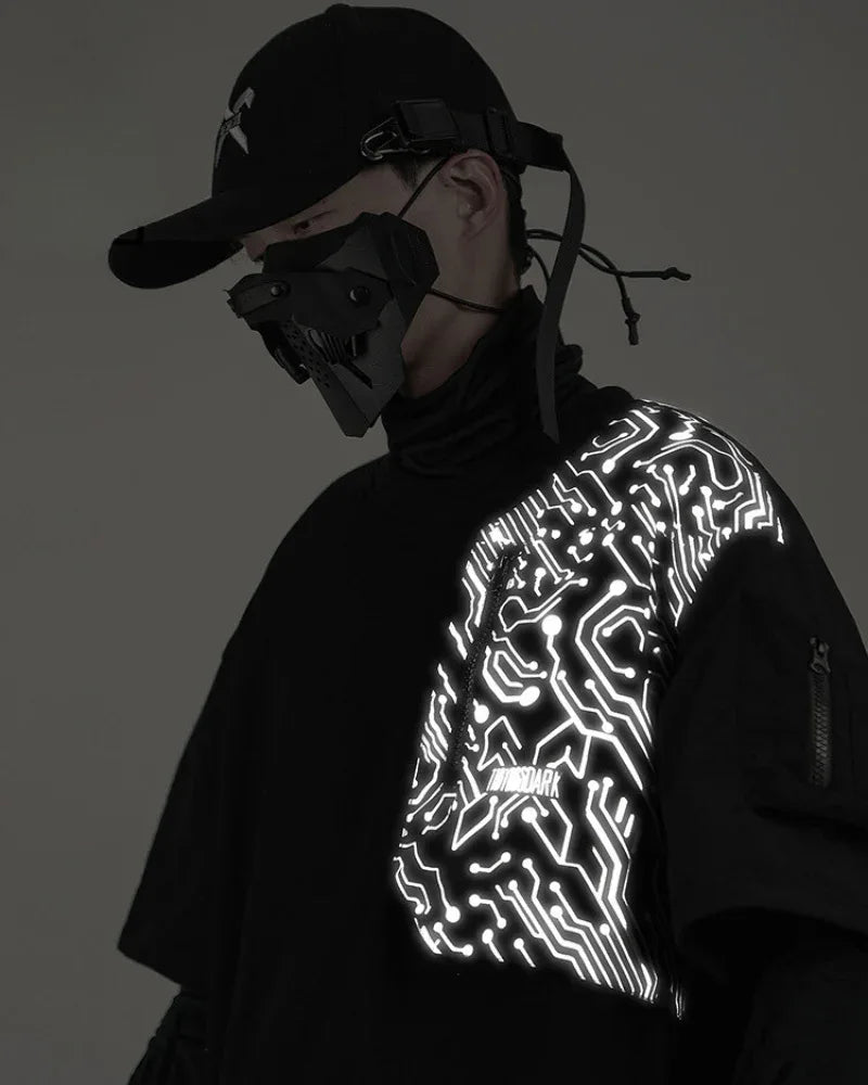 Visionary Reflective Tech Tee - reflective techwear t-shirt - Reflective Tech Tee for Urban Fashion