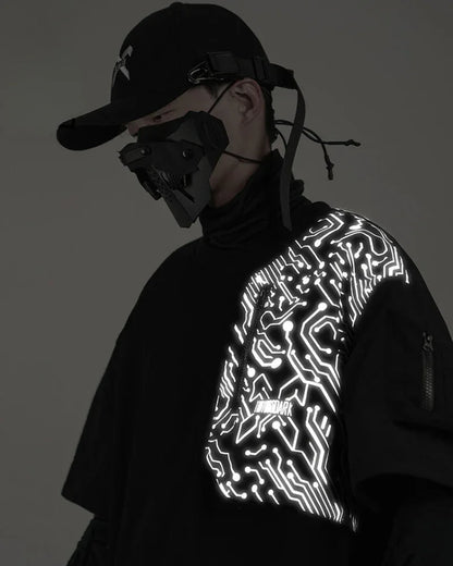 Visionary Reflective Tech Tee - reflective techwear t-shirt - Reflective Tech Tee for Urban Fashion