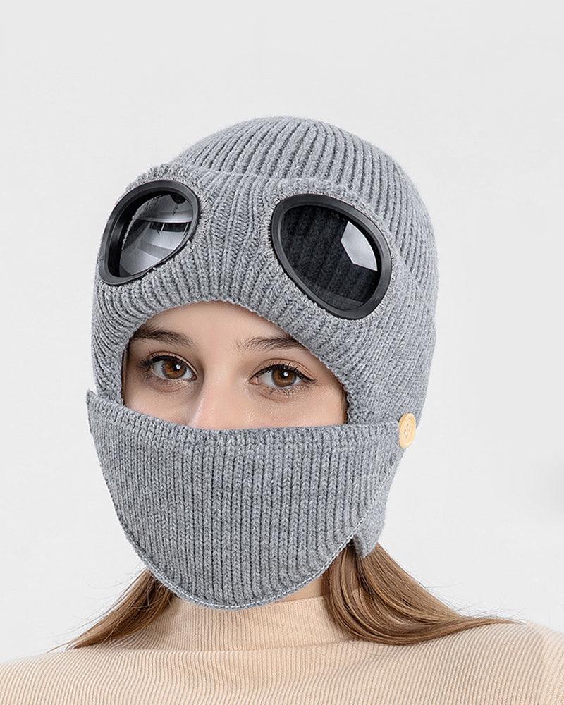 Warm Knit Ski Mask & Beanie -  removable lenses ski mask - Warm Knit Ski Mask and Beanie for Active Wear