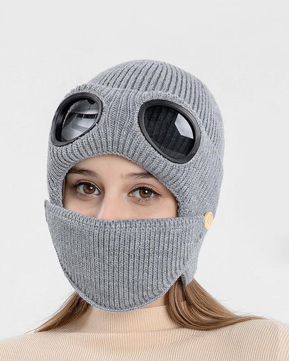 Warm Knit Ski Mask & Beanie -  removable lenses ski mask - Warm Knit Ski Mask and Beanie for Active Wear