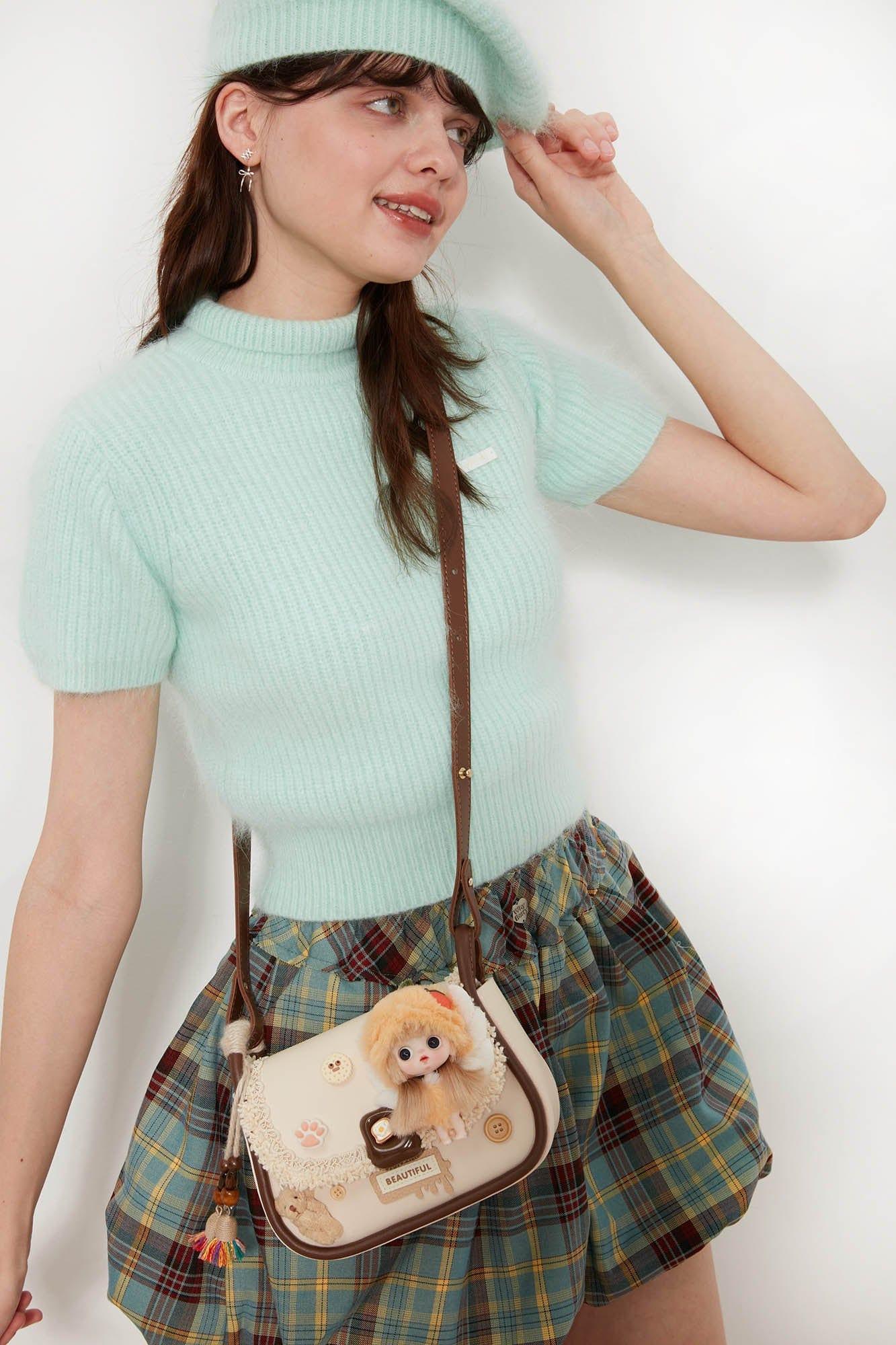 Whimsical Fairy Doll Satchel -  adjustable strap bag - Vintage Fantasy Doll Satchel in Cream and Brown