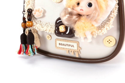 Whimsical Fairy Doll Satchel -  adjustable strap bag - Vintage Fantasy Doll Satchel in Cream and Brown