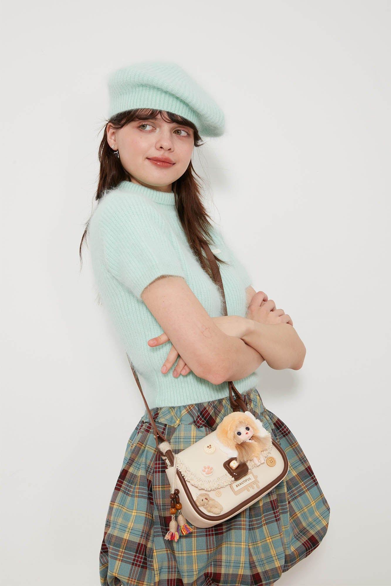 Whimsical Fairy Doll Satchel - fairy doll satchel - Vintage Fantasy Doll Satchel in Cream and Brown