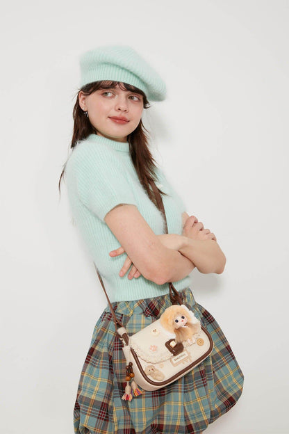 Whimsical Fairy Doll Satchel - fairy doll satchel - Vintage Fantasy Doll Satchel in Cream and Brown