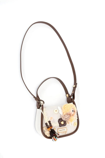 Whimsical Fairy Doll Satchel -  plush doll - Vintage Fantasy Doll Satchel in Cream and Brown