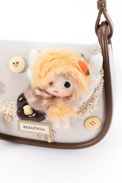 Whimsical Fairy Doll Satchel -  vintage bag - Vintage Fantasy Doll Satchel in Cream and Brown