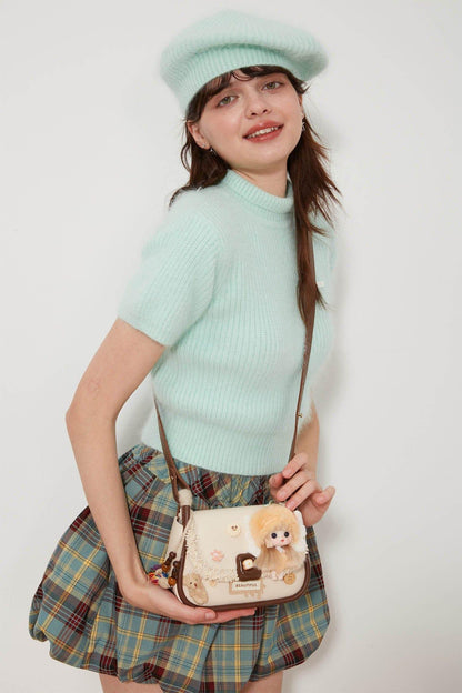 Whimsical Fairy Doll Satchel -  whimsical accessories - Vintage Fantasy Doll Satchel in Cream and Brown