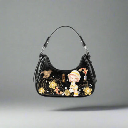 Whimsical Koi & Doll Hobo - hobo bag - Cultural Koi & Doll Decorative Hobo Bag