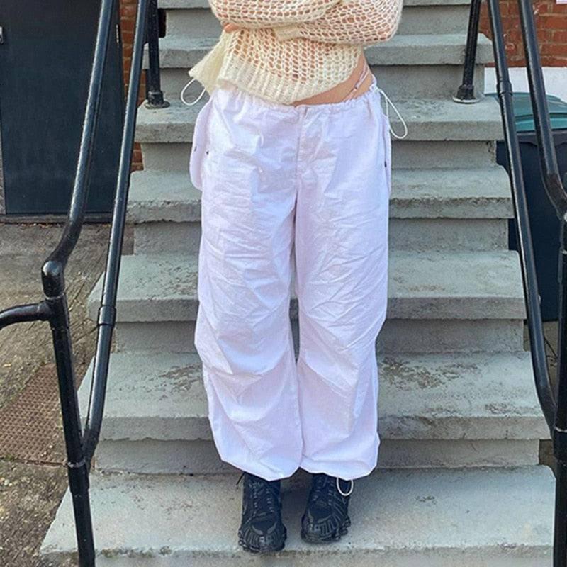White parachute pants - white pants - Trendy White Parachute Pants for Urban Style