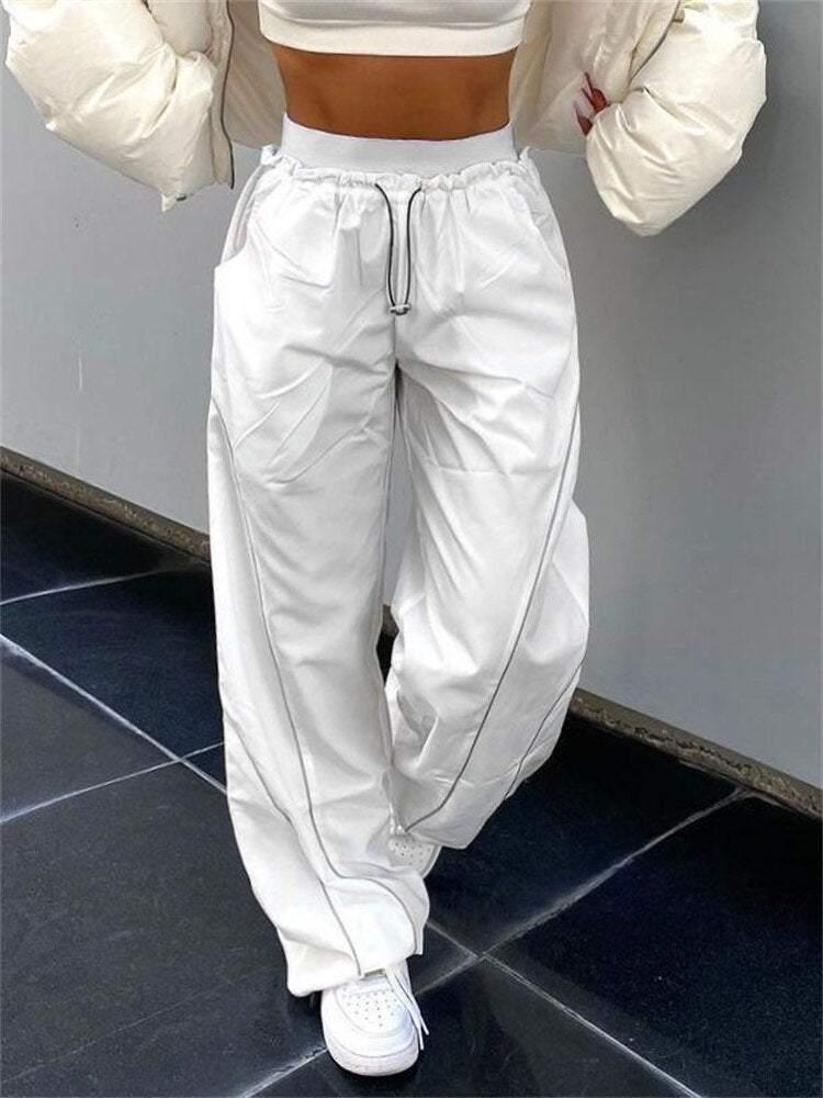 White track pants -  non-stretch pants - Trendy Unisex White Track Pants for Streetwear