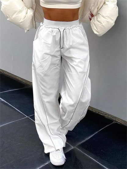White track pants -  non-stretch pants - Trendy Unisex White Track Pants for Streetwear