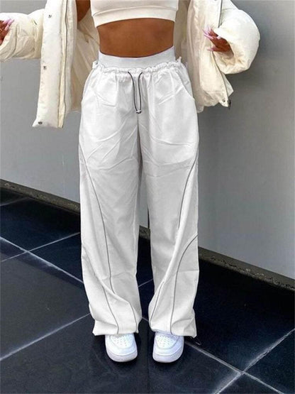 White track pants -  streetwear - Trendy Unisex White Track Pants for Streetwear