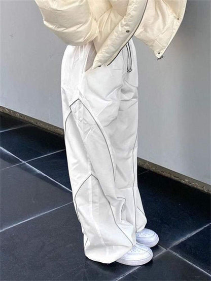 White track pants - y2k-core - Trendy Unisex White Track Pants for Streetwear