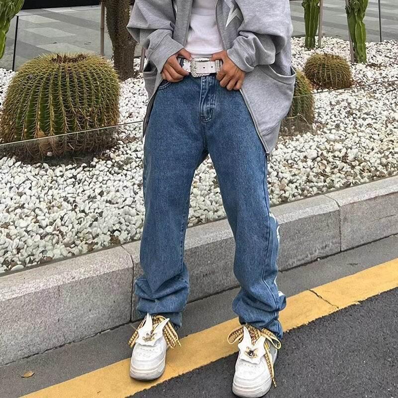 Wide Leg Streetwear Pants -  cotton - Trendy Wide Leg Streetwear Pants in Blue